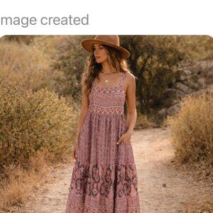 Knox Rose women's summer maxi dress size S boho cottage core dusty rose pockets